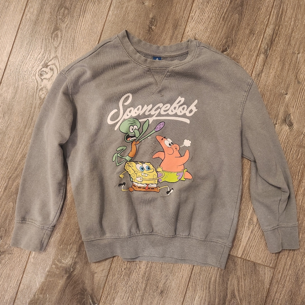 Old Navy Gray SpongeBob & Patrick Crewneck Sweatshirt